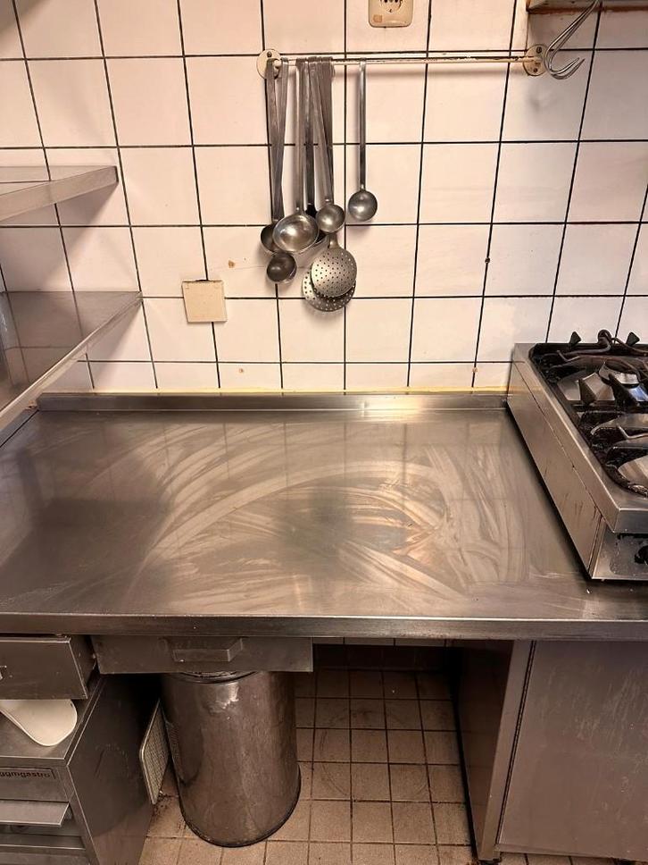 Professioneel RVS kooktoestel – gasfornuis + grillplaat, Huis en Inrichting, Overige Huis en Inrichting, Gebruikt, Ophalen