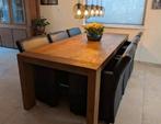 Set van 6 zwart leren eetkamerstoelen met wielen, Huis en Inrichting, Fauteuils, Ophalen, Minder dan 75 cm, Leer, Zo goed als nieuw