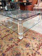 Raventos design glazen tafel kunststof poten, Huis en Inrichting, ., Vierkant, Tot twee personen, Ophalen of Verzenden