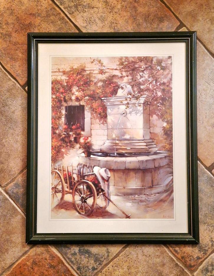 Te koop: Schilderij Hub Peters dorpsplein met lijst, Antiek en Kunst, Kunst | Tekeningen en Foto's, Ophalen