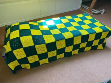 Vintage gehaakte sprei in kleuren groen en geel, 182*216. beschikbaar voor biedingen