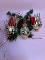 Set drie vintage kerstornamenten satijndraad, Ophalen of Verzenden, Zo goed als nieuw