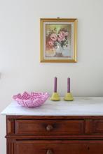 Vintage Italiaans schilderij pastel bloemen houten lijst, Ophalen of Verzenden