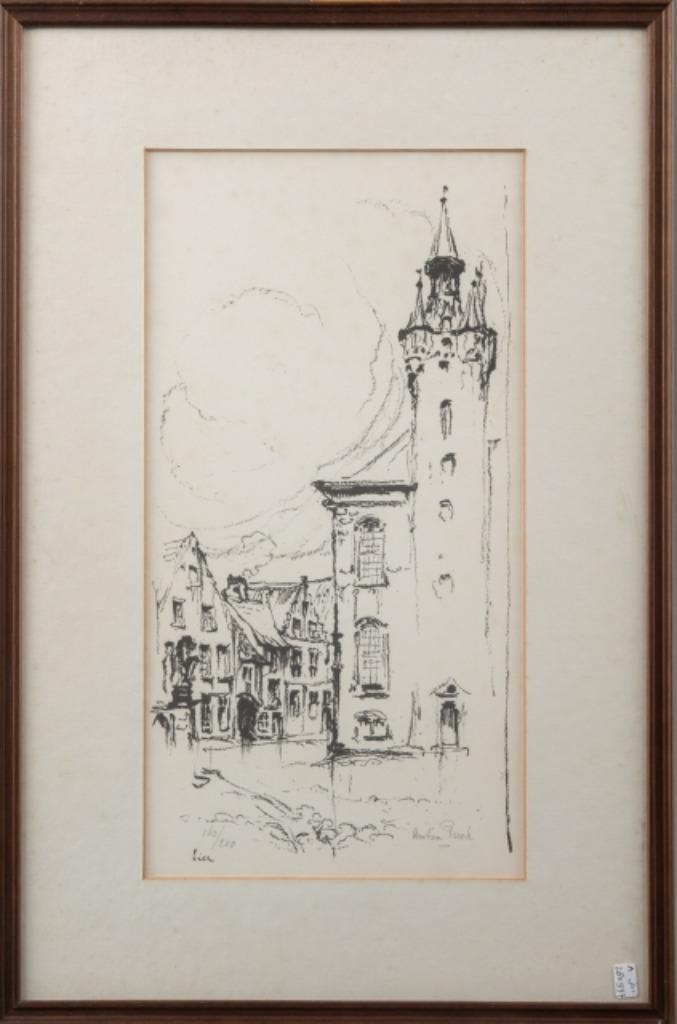 Anton Pieck - Ingelijste litho: Gezicht op Lier, Antiek en Kunst, Kunst | Litho's en Zeefdrukken, Ophalen of Verzenden
