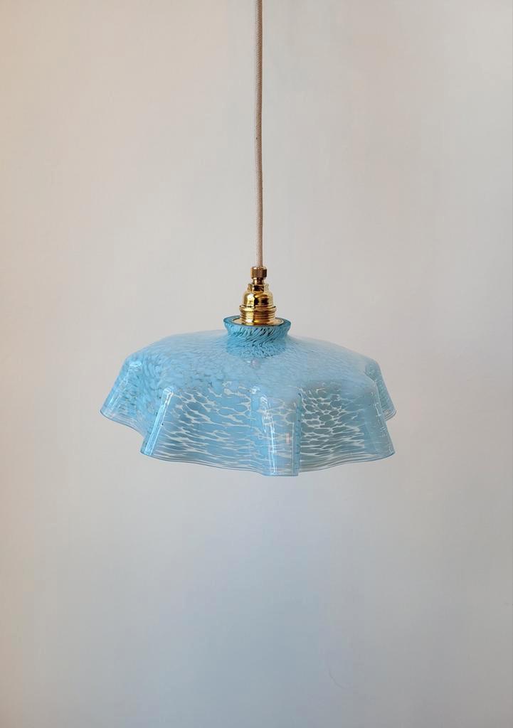 Clichy glazen hanglamp uit Frankrijk vintage, Huis en Inrichting, Lampen | Hanglampen, Zo goed als nieuw, Minder dan 50 cm, Glas