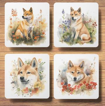 Shiba Aquarel onderzetters met houder beschikbaar voor biedingen
