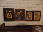 Vier kleine oude bloemenschilderijtjes, Antiek en Kunst, Kunst | Schilderijen | Klassiek, Ophalen