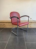 Gispen 414 fauteuil, chroom, bordeaux rood leder, Huis en Inrichting, Minder dan 75 cm, Design, Zo goed als nieuw, Metaal