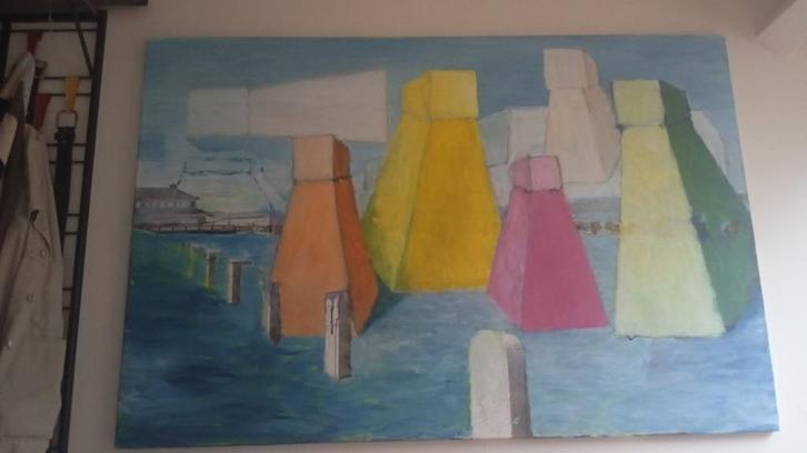 Schilderij van Geert Zomer, 150 bij 100 cm., Antiek en Kunst, Kunst | Schilderijen | Abstract, Ophalen