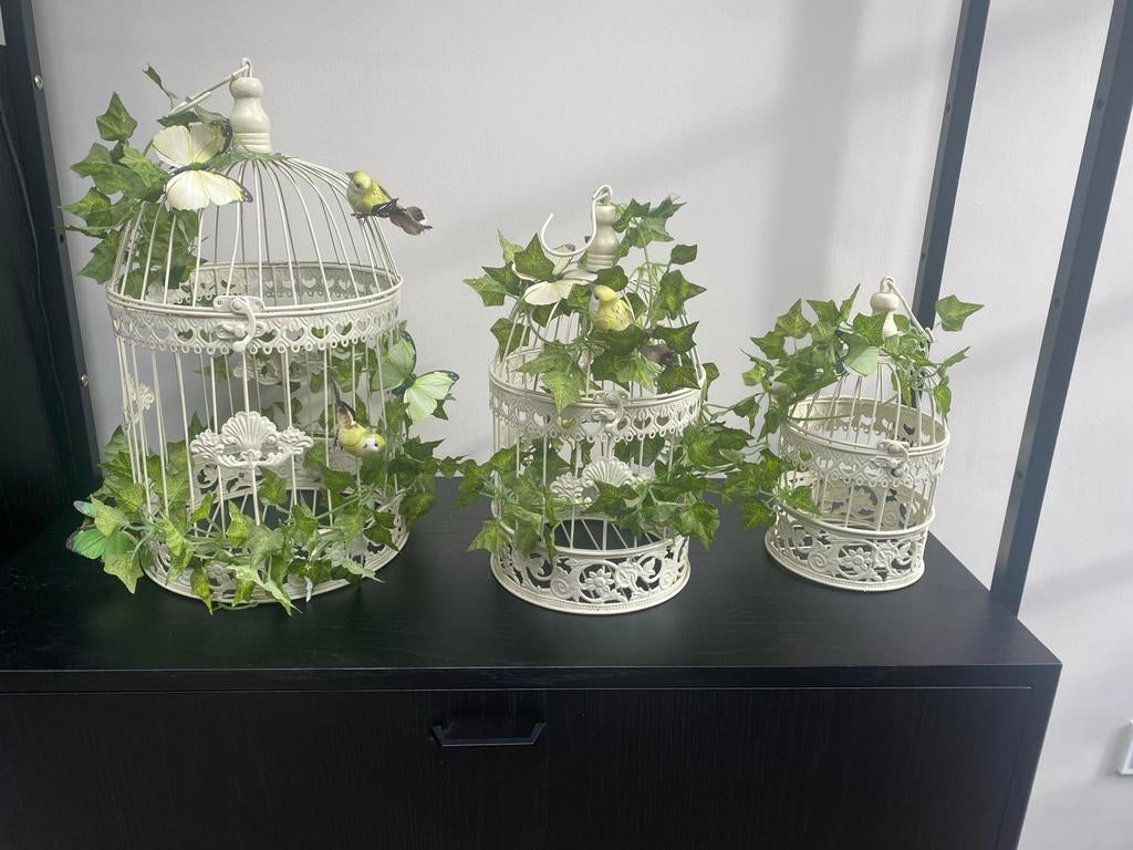 Decoratieve ijzeren vogelkooitjes met vogels en vlinders, Ophalen, Zo goed als nieuw