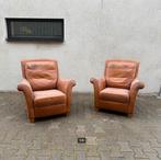 Set van twee vintage cognac leren fauteuils, Ophalen, Gebruikt, 75 tot 100 cm, Nvt