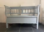 Houten bankje klepbank blauw grijs, Huis en Inrichting, Banken | Bankstellen, Ophalen, Gebruikt, Minder dan 75 cm, Tweepersoons