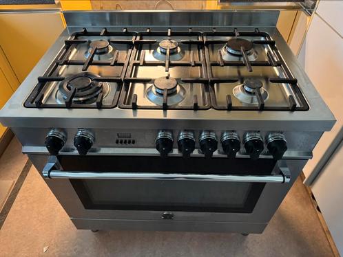 La Germania EX96C61X-12 gasfornuis 90cm RVS, Witgoed en Apparatuur, Fornuizen, Gebruikt, Vrijstaand, Gas, 5 kookzones of meer