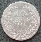 Zilveren dubbeltje - 10 cent 1862., Postzegels en Munten, Munten | Nederland, Verzenden, Zilver, 10 cent, Koningin Wilhelmina