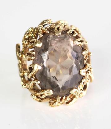 14 krt gouden design-ring met rookkwarts beschikbaar voor biedingen