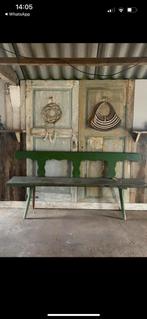 Stoere Groene houten vintage bank, Tuin en Terras, Gebruikt, Ophalen