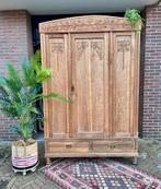 Mooie blank eiken kledingkast met houtsnijwerk, Huis en Inrichting, Kasten | Kledingkasten, Ophalen, Zo goed als nieuw, 50 tot 75 cm