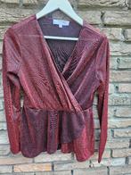 Rood shirt met glitter, feestelijk. S, Ophalen of Verzenden, Zo goed als nieuw, Lange mouw, Maat 36 (S)