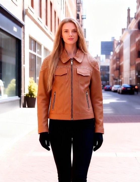 Bruine Lams Leren Biker Jas - Rino & Pelle * Mt 38 * Nieuw *, Maat 38/40 (M), Bruin, Nieuw, Ophalen of Verzenden