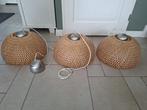 3 rieten (dubbelwandige) hanglampen, Ophalen, Zo goed als nieuw, Rond