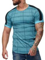 SALES! 1659-3 Lichtblauw geruit t-shirt maat M, Ophalen of Verzenden, Nieuw, Maat 48/50 (M), Blauw