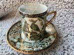 Saji Fine China Kop & Schotel Zwart Groen Goud Japan(di), Verzenden