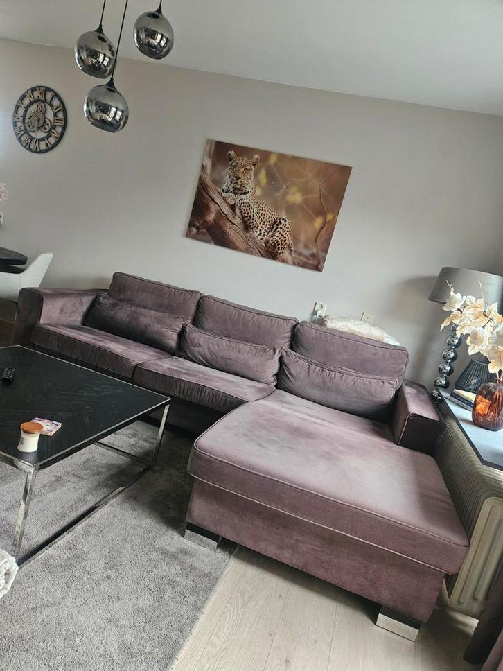 Eric Kuster Hoekbank Velours Taupe, Huis en Inrichting, Banken | Bankstellen, Ophalen of Verzenden