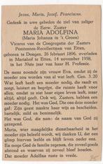zr. Maria Johanna in 't Groen 1896 Dongen + 1958 Etten, 62 j, Verzamelen, Bidprentjes en Rouwkaarten, Verzenden, Bidprentje