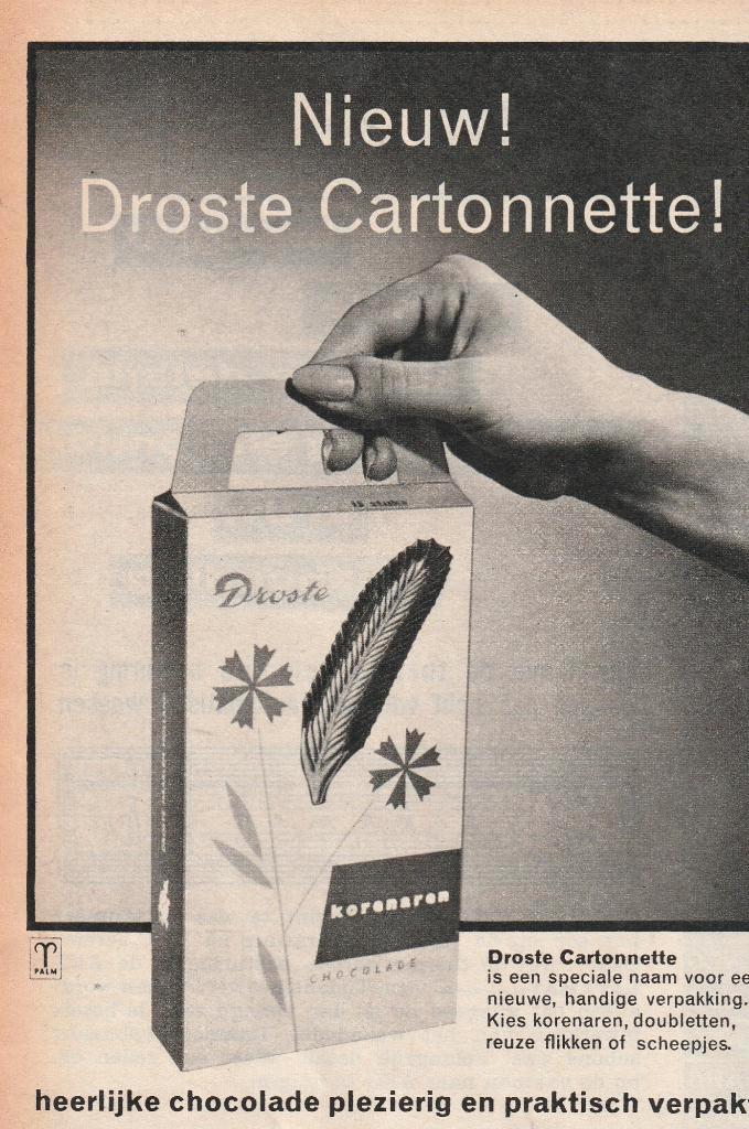 Retro reclame 1962 Droste chocola cartonnette korenaren, Verzamelen, Retro, Overige typen, Verzenden