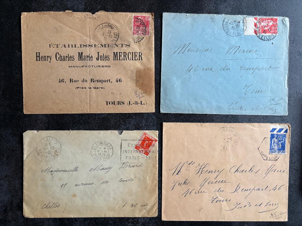 Frankrijk 4 enveloppen 1931, 1935, 1936 en 1939, Ophalen of Verzenden, Envelop