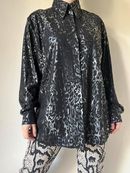 Vintage metallic blouse met panterprint, L. Part 00s 90s Y2K, Kleding | Dames, Blouses en Tunieken, Gedragen, Maat 42/44 (L), Overige kleuren