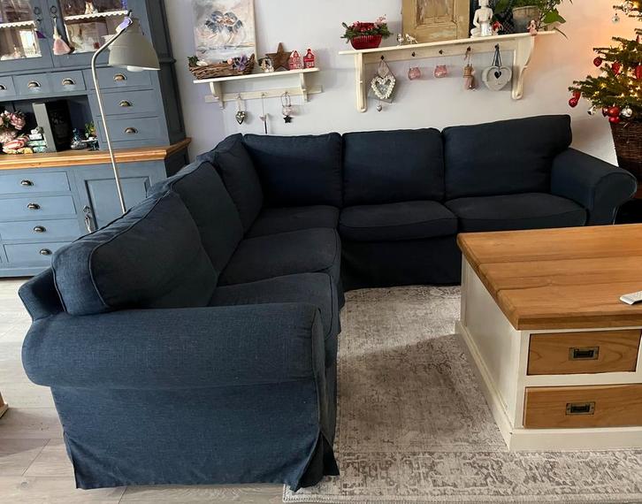 Blauwe Ikea hoekbank  ektorp, Huis en Inrichting, Banken | Complete zithoeken, Zo goed als nieuw, Hout, Stof, Ophalen