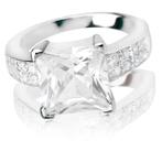 Zilveren Zinzi ring met grote prinses geslepen zirkonia 265, Met kristal, Ophalen of Verzenden, Zo goed als nieuw, 17 tot 18