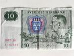 Zweeds bankbiljet 10 Kronen (Sweriges Riksbank 1987), Ophalen of Verzenden, Overige landen, Los biljet