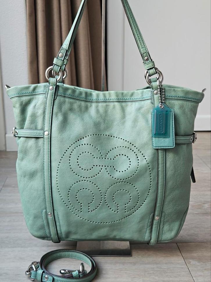 Coach Audrey Andie shopper / schoudertas van leer, Sieraden, Tassen en Uiterlijk, Tassen | Damestassen, Gebruikt, Shopper, Groen