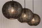 Handgemaakte hanglamp 3 bollen, Huis en Inrichting, Lampen | Hanglampen, Metaal, Zo goed als nieuw, Ophalen, 75 cm of meer
