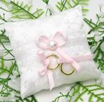 Snoezige honden ringkussentje met licht roze lint., Ophalen of Verzenden, Nieuw, Versiering, Geboorte of Huwelijk