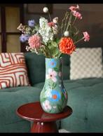 Vrolijk gebloemde vaas 35 cm hoog, Blauw, Ophalen of Verzenden, Minder dan 50 cm, Glas