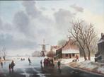 Eduard Pieter Moleveld (1946) - Wintergezicht met schaatsers, Antiek en Kunst, Kunst | Schilderijen | Klassiek, Ophalen of Verzenden