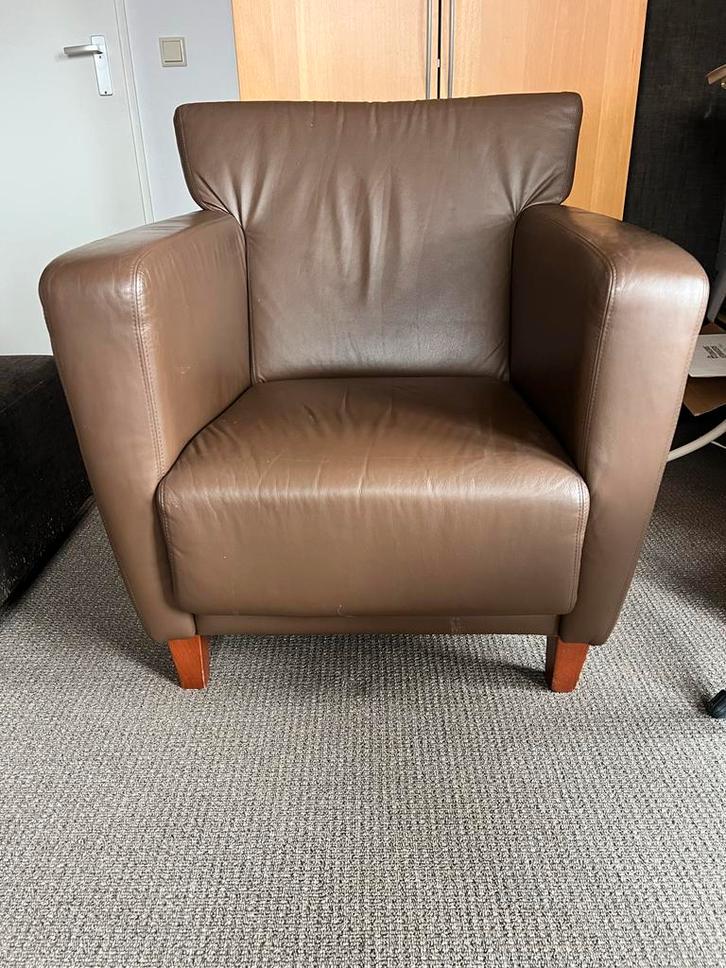 2 royale fauteuils van Montel donkerbruin leer, Huis en Inrichting, Fauteuils, Gebruikt, Leer, 75 tot 100 cm, Ophalen