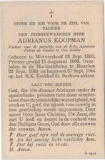 pastoor Adrianus Koopman 1880 Wervershoof + 1944 Haarlem, Verzamelen, Bidprentjes en Rouwkaarten, Verzenden