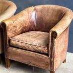 set van 2 vintage origineel Engelse leren Club fauteuils, Ophalen, Gebruikt, Minder dan 75 cm, Leer