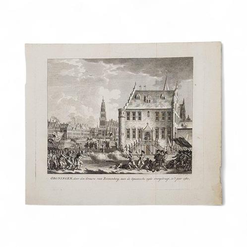 Gravure Simon Fokke Groningen, circa 1750, Antiek en Kunst, Kunst | Etsen en Gravures, Ophalen of Verzenden