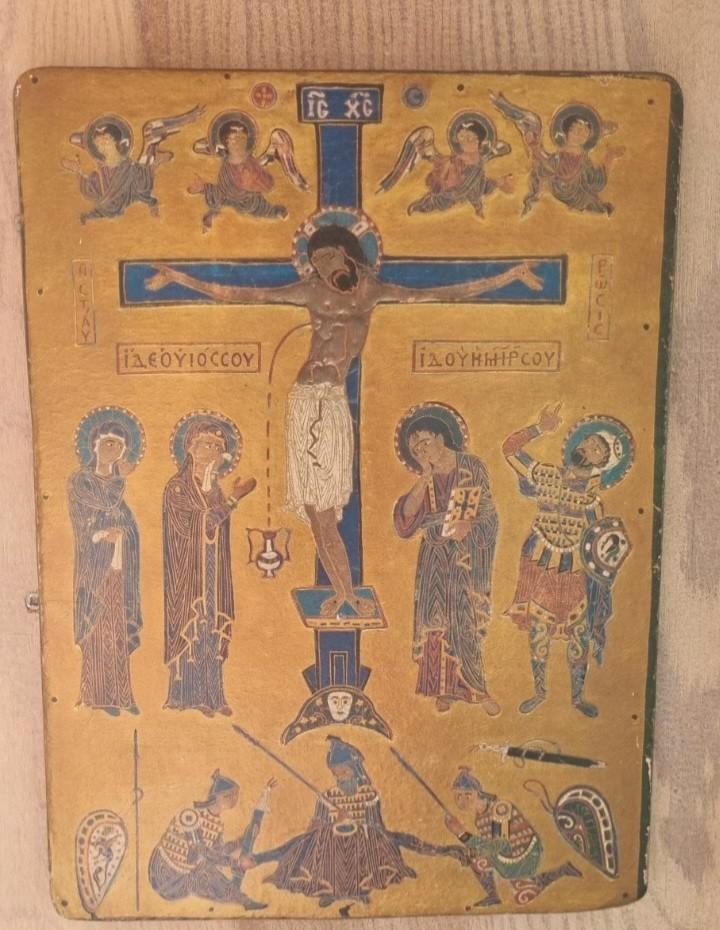 Byzantijns kruisigingspaneel, Antiek en Kunst, Antiek | Religie, Ophalen of Verzenden