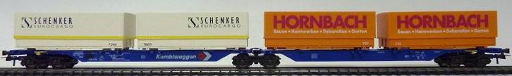 ROCO 47100 Containerdraagwagen Schenker Hornbach 4 x 20 Ft, Hobby en Vrije tijd, Modeltreinen | H0, Zo goed als nieuw, Wagon, Gelijkstroom
