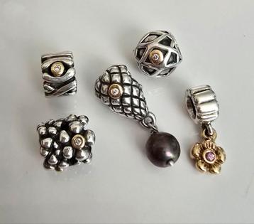 Schitterende zeldzame Pandora bedels, zilver/goud/diamant  beschikbaar voor biedingen
