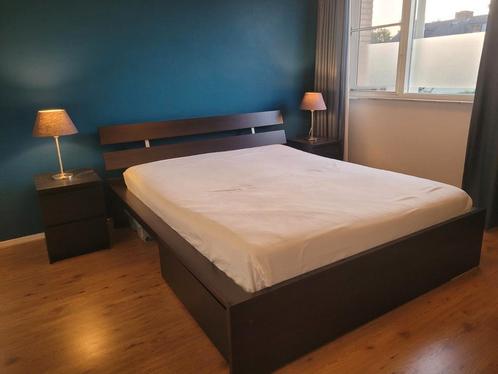 Bed 2 persoons, Ikea Hopen, donker bruin, 160x200, Huis en Inrichting, Slaapkamer | Complete slaapkamers, Gebruikt, Tweepersoons
