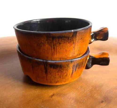 Vintage oranje soep kommen 2 stuks, Antiek en Kunst, Antiek | Servies los, Ophalen of Verzenden