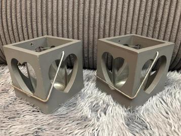 2x grijs Waxine lichthouder hart incl. glas   beschikbaar voor biedingen