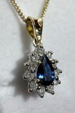 14 karaat gouden hanger met natuurlijke diamant en saffier, Ophalen of Verzenden, Zo goed als nieuw, Met edelsteen, Goud